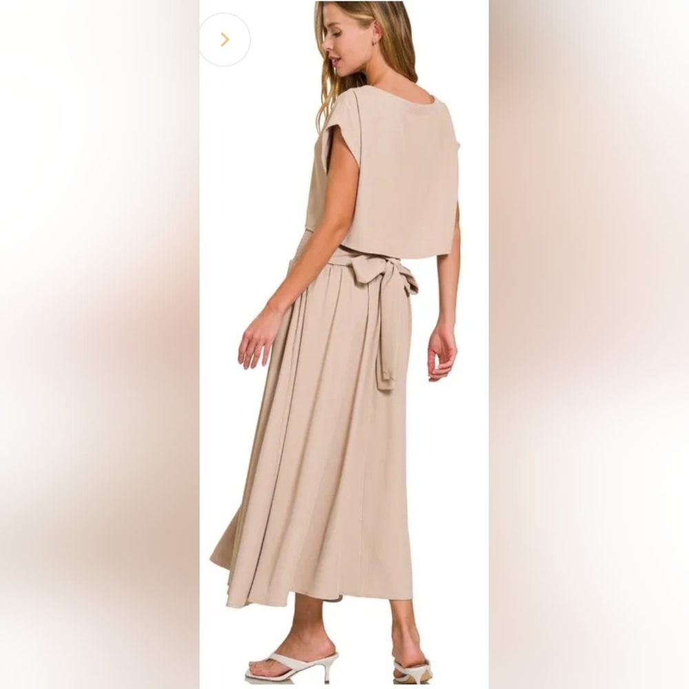 Zenana 2 Piece Crop Top and Tie-Waist Maxi Skirt Set Ash Mocha - Picture 8 of 8